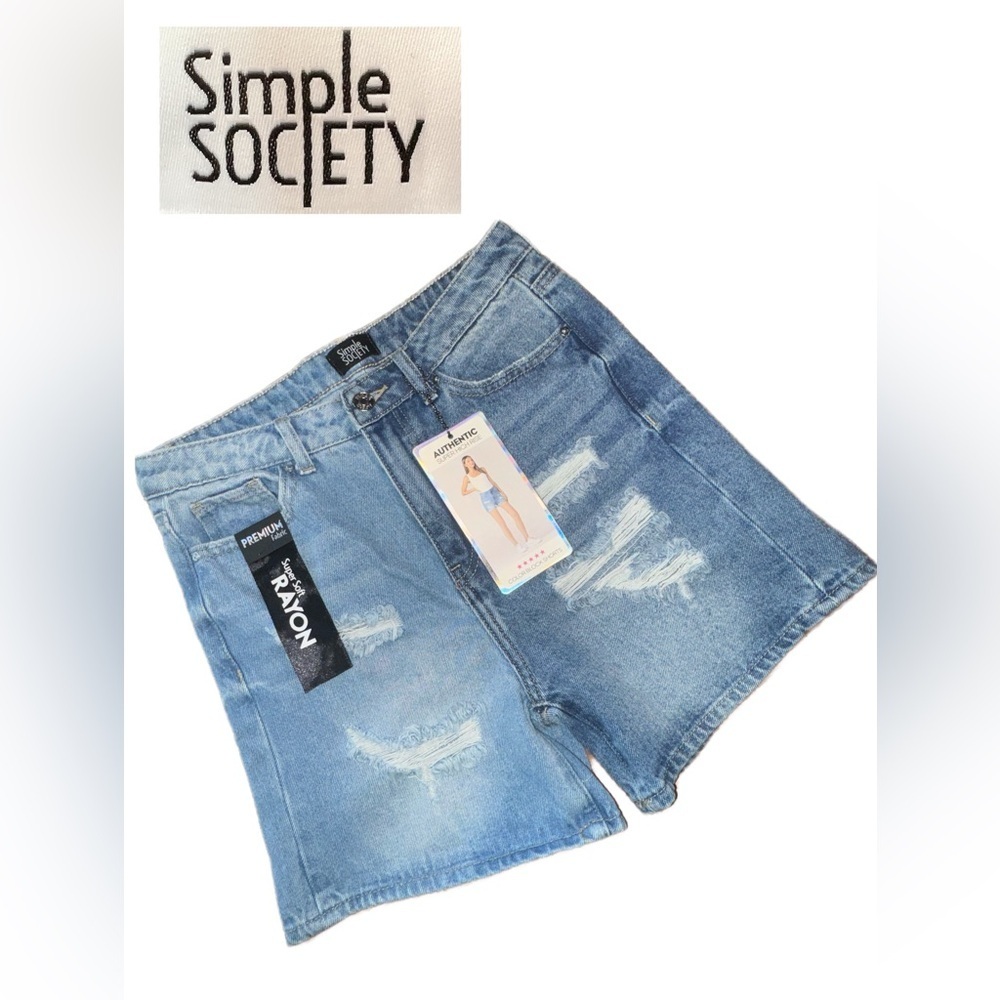 💙NWTSimple Society roll color block shorts women denim‎ size 5/27